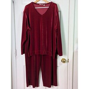 VTG Preview International Velour Track Suit Womens 3X Red Pockets Stretch V Neck